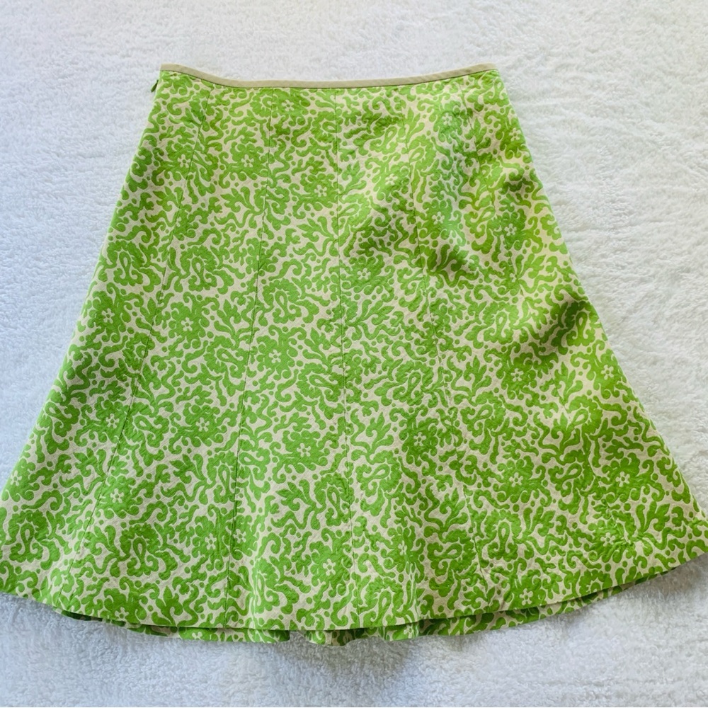 J. Crew Lime Green Beige Floral Linen Cotton Business Casual Skirt | Size 4 - Picture 6 of 6